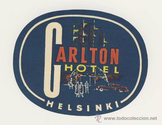 Etiquetas antiguas: Etiqueta Hotel-    FINLANDIA- HOTEL  CALTON- HELSINKI- -ILUSTRACION-MEDIDAS  OVAL 85 X 110   mm