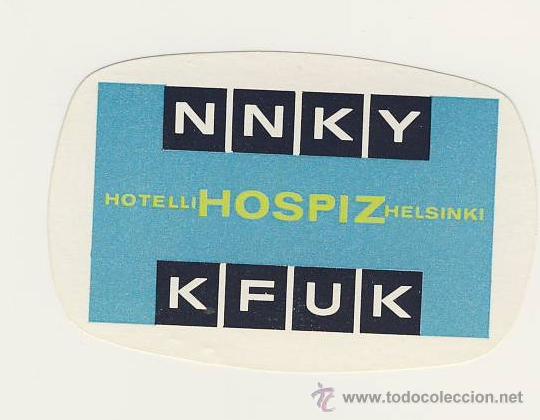 Etiquetas antiguas: Etiqueta Hotel- FINLANDIA -  HOTEL  HOSPIZ- HELSINKI-  FINLANDIA -MEDIDAS  OVAL 53  X  80   mm