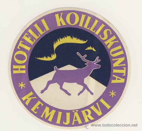 Etiquetas antiguas: ETIQUETA HOTEL-  KOILLISKUNTA  -KEMIJ&Auml;RVI-FINLANDIA-Medidas -DIAMETRO -90 mm