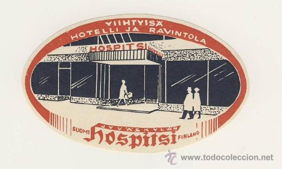 Etiquetas antiguas: ETIQUETA HOTEL - HOSPITSI -RAVINTOLA-FINLANDIA-Medidas OVAL 60 X 100 mm