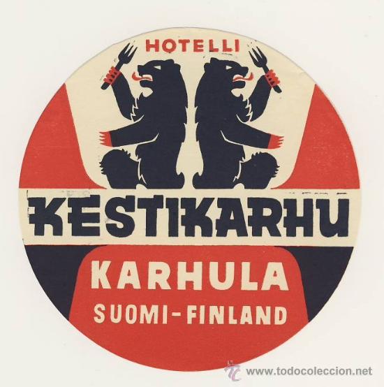 Etiquetas antiguas: ETIQUETA HOTEL - KESTIKARHU-KARHULA-FINLANDIA-Medidas DIAMETRO 105 mm