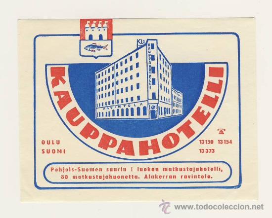 Etiquetas antiguas: ETIQUETA HOTEL -FINLANDIA- KAPPA- OULU-Medidas 90 X 115  mm