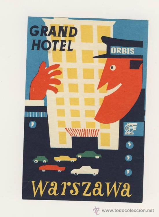 Etiquetas antiguas: ETIQUETA HOTEL - GRECIA-ORBIS - WARSZAWA-BUENA ILUSTRACION-Medidas 115X 70 mm