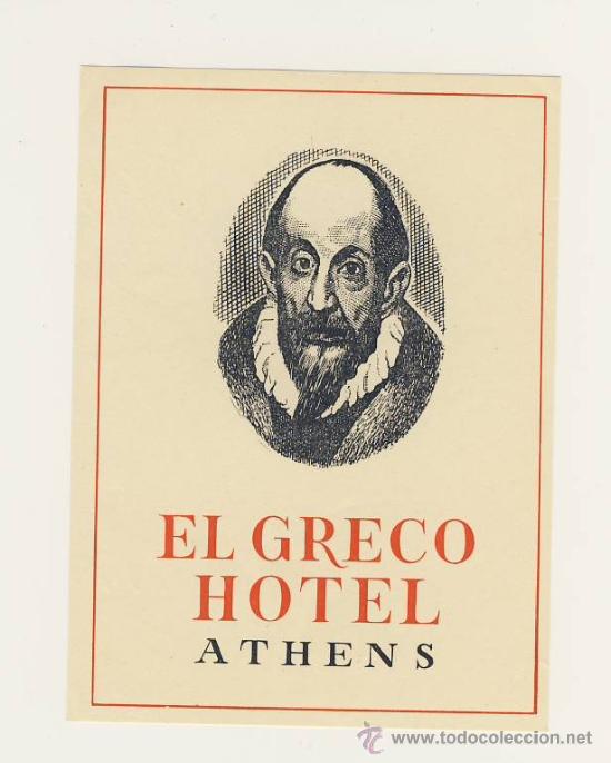 Etiquetas antiguas: ETIQUETA HOTEL -EL GRECO- ATENAS-GRECIA-