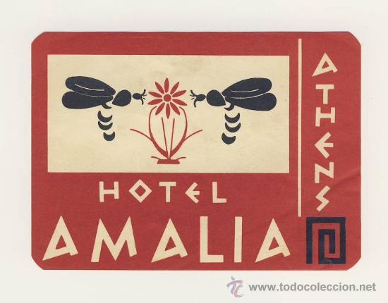 Etiquetas antiguas: ETIQUETA HOTEL -AMALIA- ATENAS-GRECIA- ILUSTRACION-DOS MODELOS
