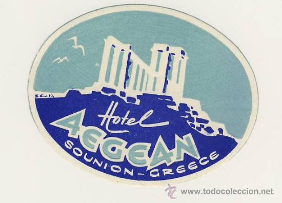 Etiquetas antiguas: ETIQUETA HOTEL-GRECIA- -AEGEAN - SOUNION-OVAL 70 X 90 mm