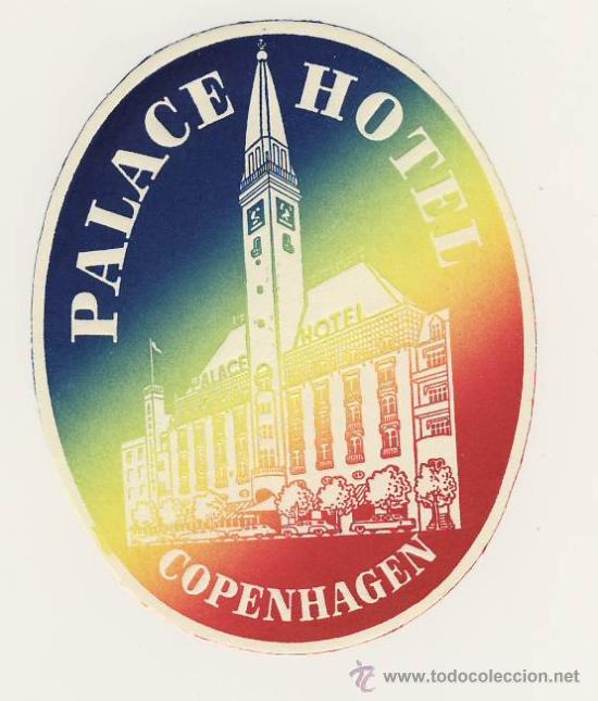 Etiquetas antiguas: ETIQUETA HOTEL -PALAS -COPENHAGEN- DINAMARCA-MEDIDAS OVAL 100 X 80   mm