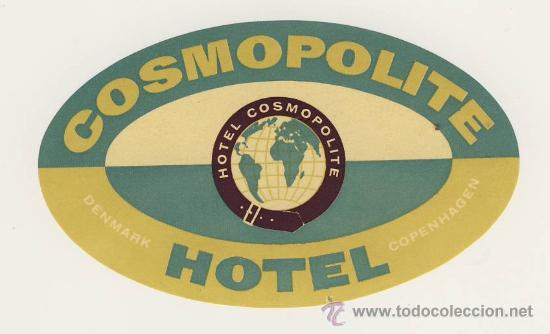 Etiquetas antiguas: ETIQUETA HOTEL -COSMOPOLITE -COPENHAGEN- DINAMARCA-MEDIDAS  OVAL 75 X 130  mm