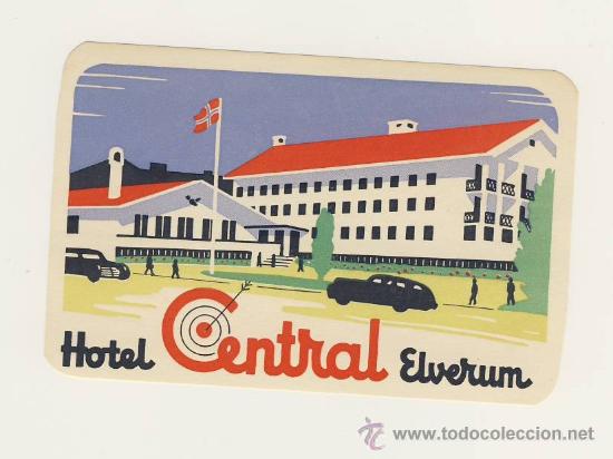 Etiquetas antiguas: ETIQUETA HOTEL -DINAMARCA- CENTRAL- ELVERUM ILUSTRACION-MEDIDAS   70  X 110  mm