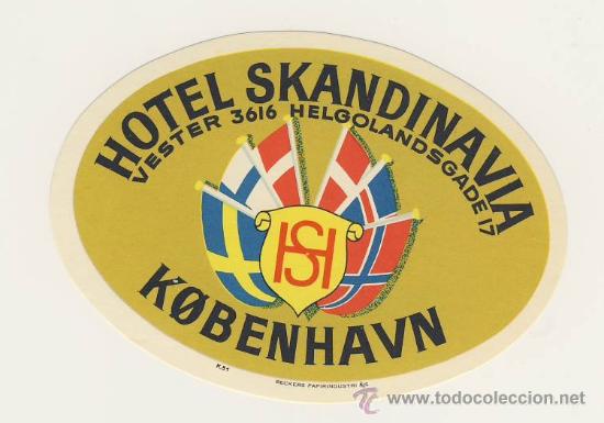Etiquetas antiguas: ETIQUETA HOTEL- DINAMARCA-- SKANDINAVIA -DINAMARCA- ILUSTRACION -MEDIDAS   66 X  80  mm