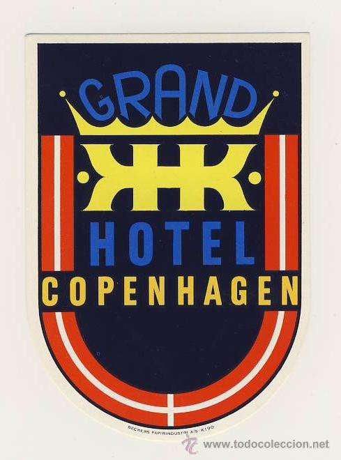 Etiquetas antiguas: ETIQUETA HOTEL- DINAMARKA - GRAND HOTEL -COPENHAGEN-  DINAMARKA -MEDIDAS   95 X 70   mm