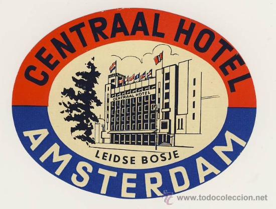 Etiquetas antiguas: Etiqueta Hotel   - HOTEL CENTRAL-AMSTERDAM -HOLANDA-MEDIDAS OVAL 110 X80 mm