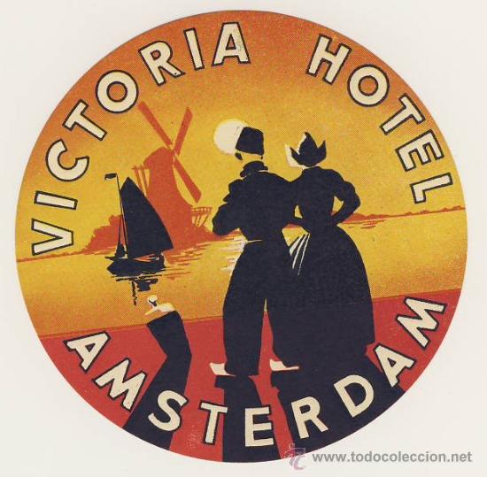 Etiquetas antiguas: Etiqueta Hotel - HOTEL CALTON- AMSTERDAM-HOLANDA-ILUSTRACION- DIAMETRO 100 mm-