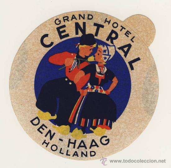 Etiquetas antiguas: Etiqueta Hotel - HOTEL CENTRAL- DEN-HAAG-HOLANDA-ILUSTRACION-MEDIDAS 110 X 75 mm
