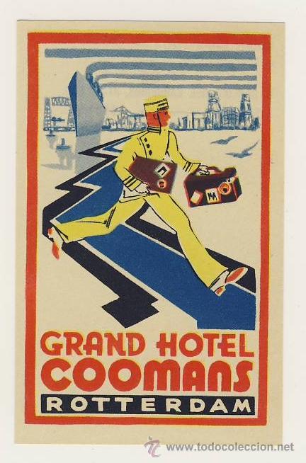 Etiquetas antiguas: Etiqueta Hotel   -  HOTEL  COOMANS-ROTTERDAN-HOLANDA-ILUSTRACION-MEDIDAS  100 X 65 mm