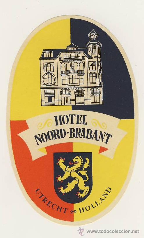 Etiquetas antiguas: Etiqueta Hotel - HOTEL NOORD-BRABANT-UTRECHT-HOLANDA- ILUSTRACION-MEDIDAS OVAL 130 X 80 mm