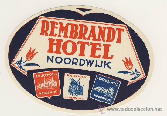 Etiquetas antiguas: Etiqueta Hotel   -  HOTEL  REMBRANDTI-NORUEGA - ILUSTRACION -MEDIDAS OVAL  100 X 135 mm