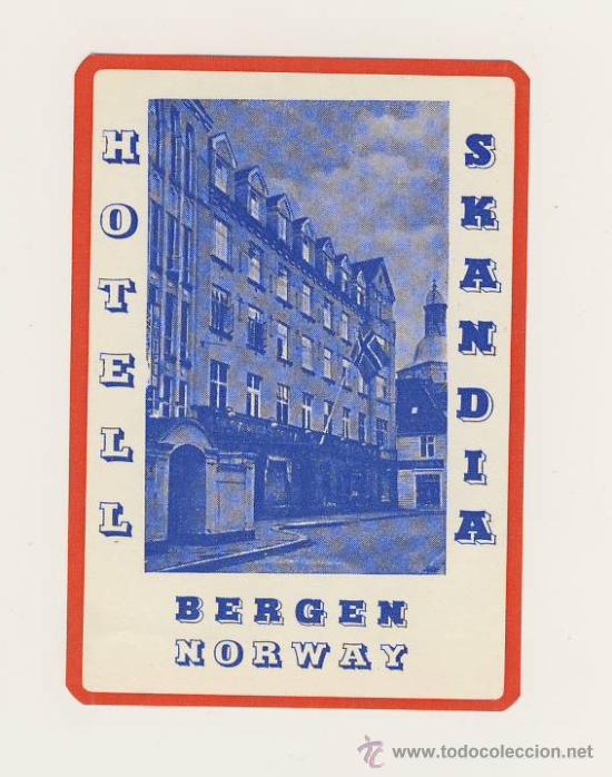 Etiquetas antiguas: Etiqueta Hotel -NORUEGA - HOTEL SKANDIA-BERGEN-- ILUSTRACION FOTOGRAFICA- 100 X 70 mm
