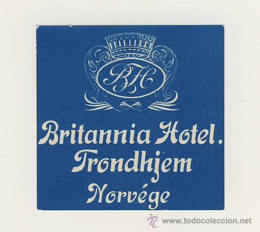 Etiquetas antiguas: Etiqueta Hotel - NORUEGA- HOTEL BRITANNIA-FRONDHJEM-NORUEGA - 65 X 65 mm
