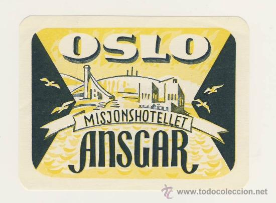 Etiquetas antiguas: Etiqueta Hotel - HOTEL ANSGAR- OSLO -NORUEGA -