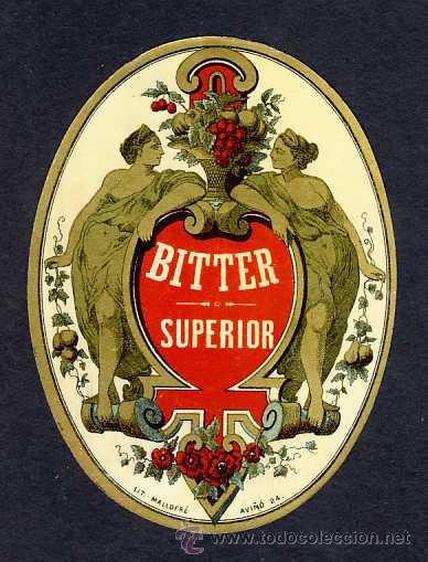 Etiquetas antiguas: Etiqueta de licor: Bitter Superior. Biter. Troquelada