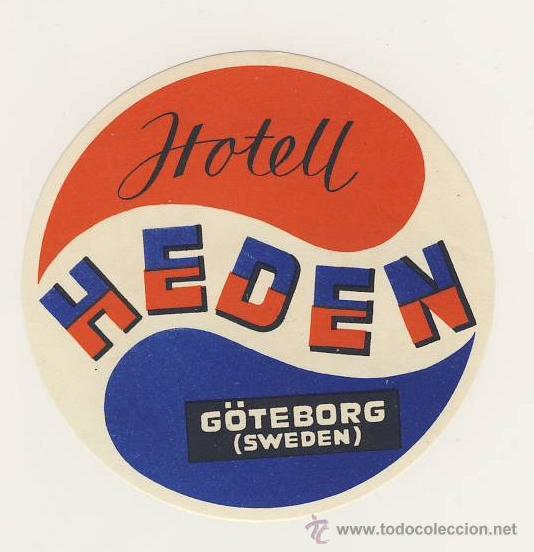 Etiquetas antiguas: Etiqueta Hotel  - SUECIA   -  HOTEL  HEDEN -G&Ouml;TEBORG-  SUECIA - DIAMETRO 80 mm