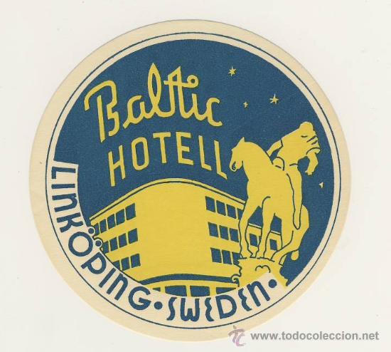 Etiquetas antiguas: Etiqueta Hotel   -  HOTEL   BALTIC -LINKOPING-  SUECIA - DIAMETRO  100 mm-IMPRESION HUECO