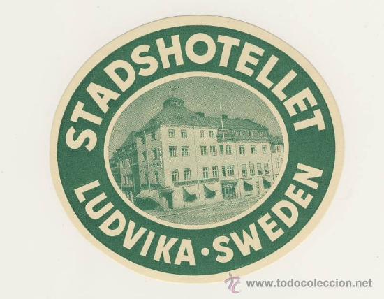 Etiquetas antiguas: Etiqueta Hotel   - SUECIA - HOTEL    STADS-LUDVIKA-  SUECIA - MEDIDAS OVAL 105 X 95 mm