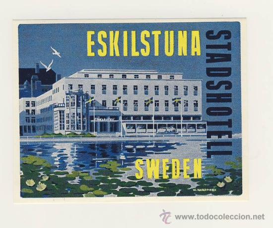 Etiquetas antiguas: Etiqueta Hotel   -  HOTEL  STADS -ESKILSTUNA-  SUECIA - ILUSTRACION-MEDIDAS  110 X 85 mm