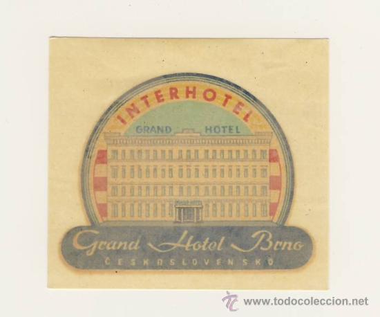 Etiquetas antiguas: Etiqueta Hotel   -  HOTEL  GRAN HOTEL- BRNO -CSSR- CHESCOLOVAQUIA- ILUSTRACION