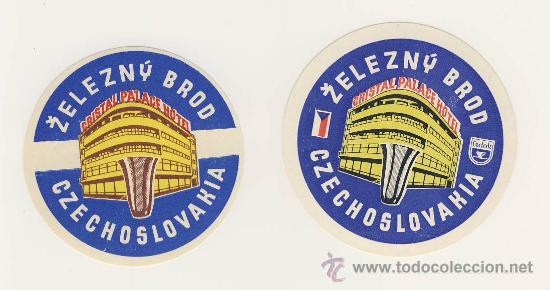 Etiquetas antiguas: Etiqueta Hotel   -  HOTEL ZELEZN&Yacute; BROD-CSSR- CHESCOLOVAQUIA- ILUSTRACION-2 PIEZAS