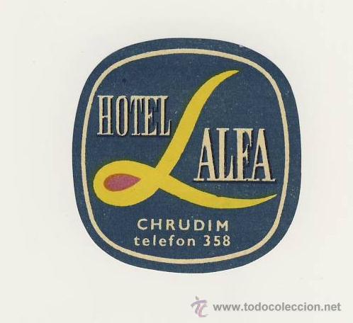 Etiquetas antiguas: Etiqueta Hotel - CHESCOLOVAQUIA - HOTEL ALFA - CHRUDIM- CESKE- -MEDIDAS 52 mm,