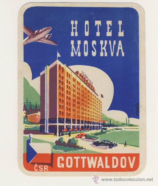 Etiquetas antiguas: Etiqueta Hotel   -  HOTEL  MOSKVA- GOTTWALDOV-CESKE- CHESCOLOVAQUIA-MEDIDAS  100X135  mm