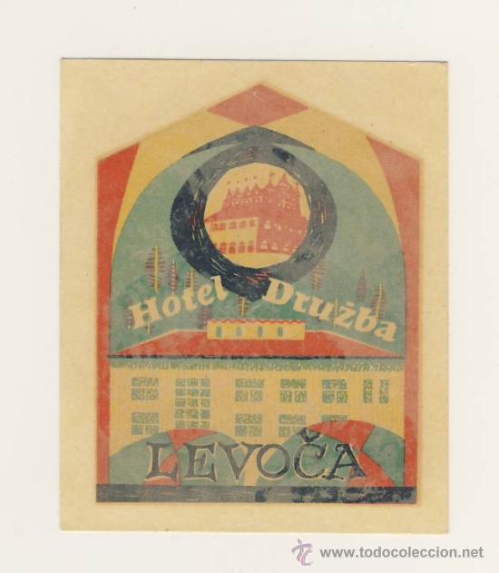 Etiquetas antiguas: Etiqueta Hotel - CHESCOLOVAQUIA-  HOTEL  DRUZBA- LEVOCA -CESKE-ILUSTRACION-70 X 90  mm