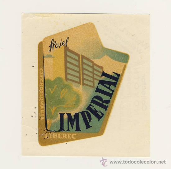 Etiquetas antiguas: Etiqueta Hotel   -  HOTEL  IMPERIAL- LIBEREC-CESKE- CHESCOLOVAQUIA-ILUSTRACION