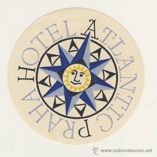Etiquetas antiguas: Etiqueta Hotel   -  HOTEL ATLANTIC- -CHESCOLOVAQUIA  PRAHA- CSSR- ILUSTRACION- 85 X120   mm
