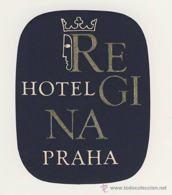 Etiquetas antiguas: Etiqueta Hotel  CHESCOLOVAQUIA - HOTEL REGINA-   PRAHA- CSSR- ILUSTRACION-MEDIDAS  110 X 85    mm