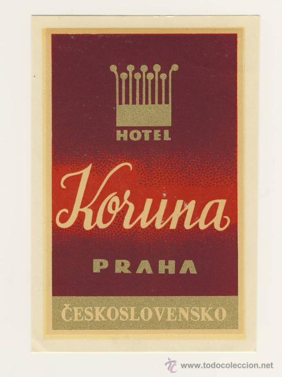 Etiquetas antiguas: Etiqueta Hotel   -  HOTEL  KORUNA-   PRAHA- CSSR-CHESCOLOVAQUIA-MEDIDAS IRREGULAR   140 X95  mm ADHE