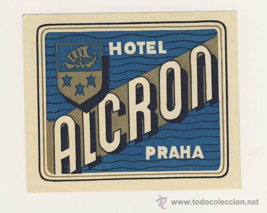 Etiquetas antiguas: Etiqueta Hotel   -  HOTEL  ALCON-   PRAHA- CSSR-CHESCOLOVAQUIA-MEDIDAS   80X98 mm