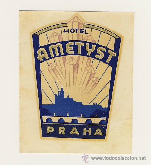 Etiquetas antiguas: Etiqueta Hotel - CHESCOLOVAQUIA- HOTEL AMETYST- PRAHA- CSSR-MEDIDAS IRREGULARES 80 X 65 mm