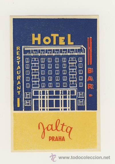 Etiquetas antiguas: Etiqueta Hotel - CHESCOLOVAQUIA- HOTEL JALTA- PRAHA- CSSR--ILUSTRACION-54 X 80 mm