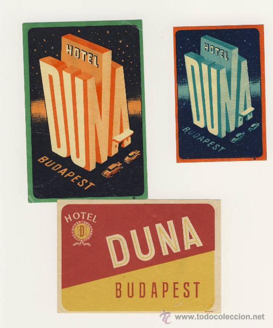 Etiquetas antiguas: Etiqueta Hotel - HOTEL DUNA- BUDAPEST- HUNGRIA- ILUSTRACIONES 3 DIFERENTES