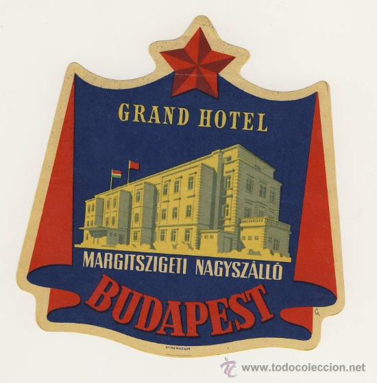 Etiquetas antiguas: Etiqueta Hotel -HUNGRIA--  HOTEL  MARGITSZIGETI NAGYSZ&Aacute;LL&Oacute;- BUDAPEST-BUENA ILUSTRACION-120 X 122