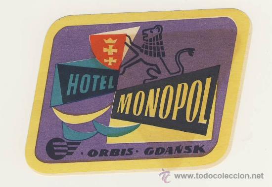 Etiquetas antiguas: Etiqueta Hotel  -  POLONIA  -  HOTEL   MONOPOL -ORBIS-  GDANSK- MEDIDAS  100 X 80 mm