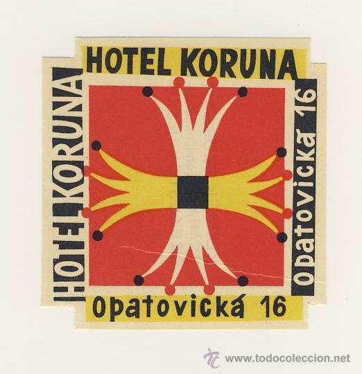 Etiquetas antiguas: Etiqueta Hotel   -  HOTEL  KORUNA- OPATOVICKA-  YUGOSLAVIA -   ILUSTRACION-MEDIDAS  71 X 71mm