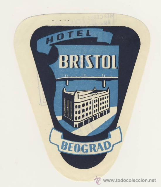 Etiquetas antiguas: Etiqueta Hotel   -  HOTEL  BRISTOL- BEOGRAD-  YUGOSLAVIA -  ILUSTRACION -MEDIDAS 120 X 92 mm