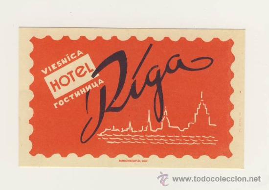 Etiquetas antiguas: Etiqueta Hotel   -  HOTEL  RIGA -  VIESNICA- LITUANIA - USSR- -  ILUSTRACION -MEDIDAS 60 X 95    mm