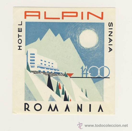 Etiquetas antiguas: Etiqueta Hotel   -  HOTEL   ALPIN -  SINAIA- - RUMANIA -  ILUSTRACION - MEDIDAS  85 X 88  mm