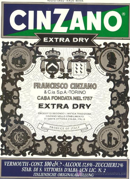 Etiquetas antiguas: ETIQUETA CINZANO - Foto 1