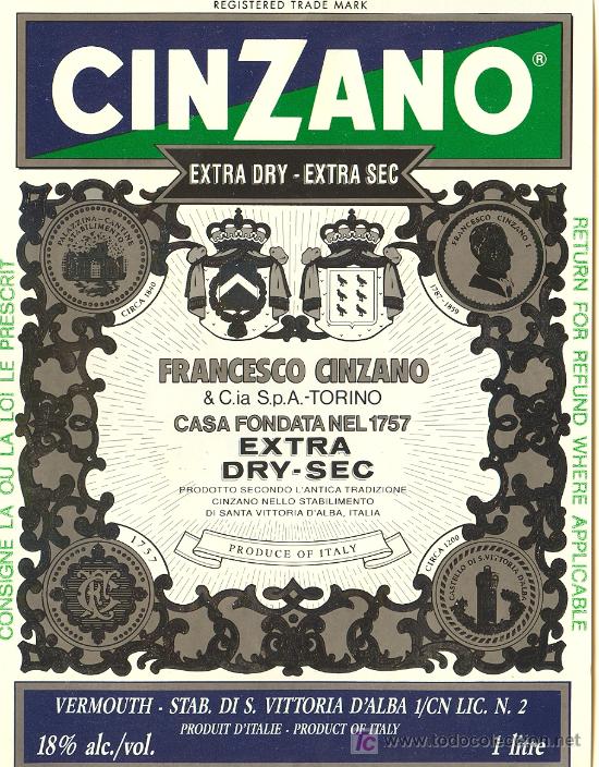 Etiquetas antiguas: ETIQUETA CINZANO - Foto 1